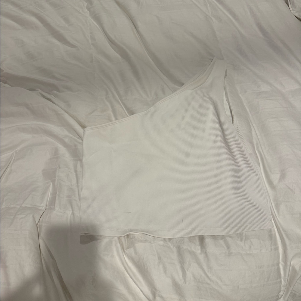 Abercrombie & Fitch White One Shoulder Ribbed Crop Top XL Soft A&F